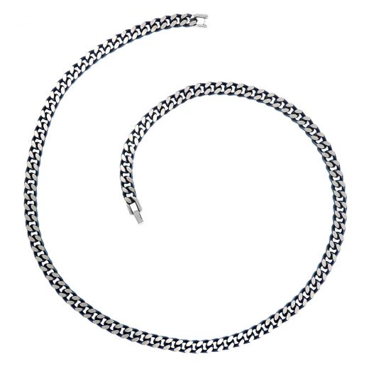 Chain necklace two-tone made of stainless steel silver and blue with a thickness of 6.5mm