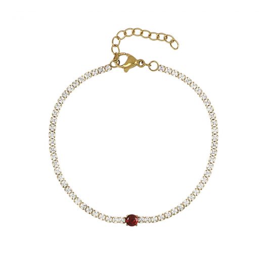 Women's riviera bracelet in stainless steel with red zircon