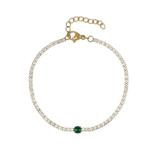 Women's riviera bracelet in stainless steel with green zircon