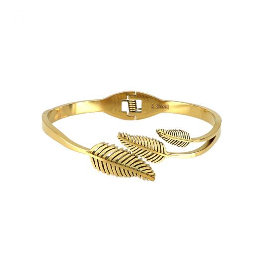 Bracelet stainless steel gold-plated with a feather design