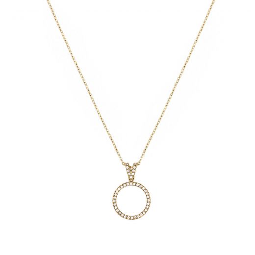 Gold-plated circle stainless steel necklace with zirconia