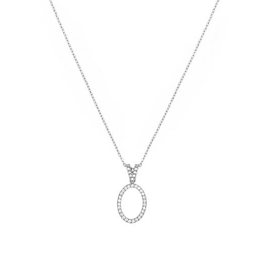 White circle stainless steel necklace with zirconia