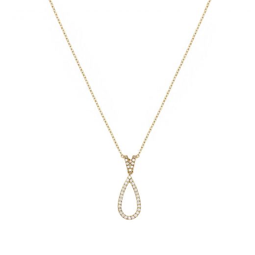 Necklace made of stainless steel gold plated teardrop with zircon