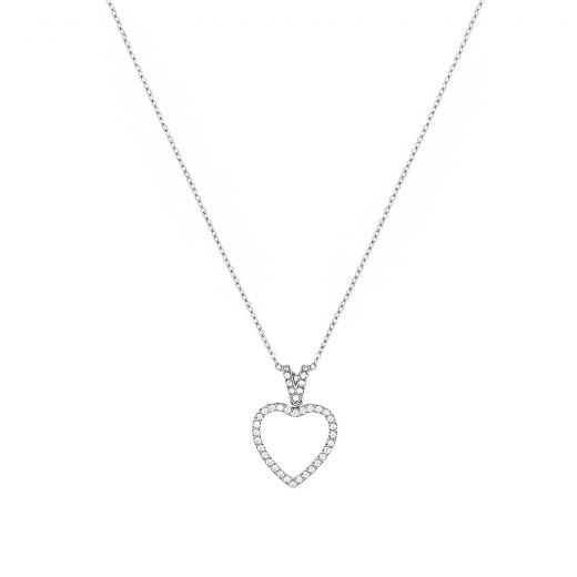 Necklace made of stainless steel heart with white zircon