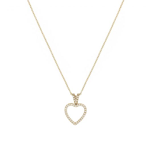 Necklace made of stainless steel gold plated heart with white zircon