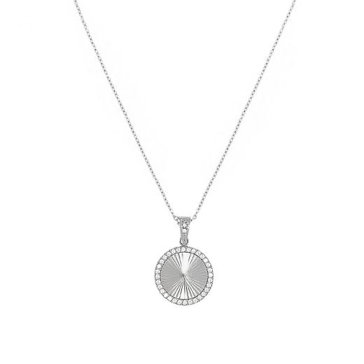 Necklace made of stainless steel circle with white zircon