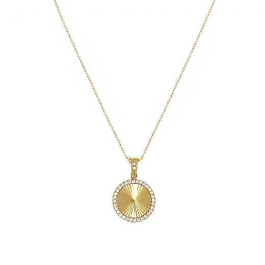 Necklace made of stainless steel  gold-plated circle with white zircon