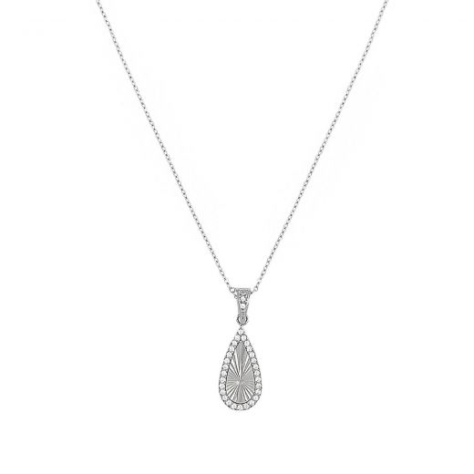 Necklace made of stainless steel teardrop with white zircon