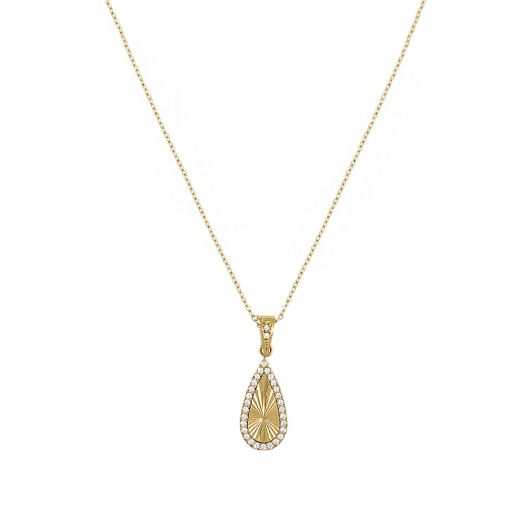 Necklace made of stainless steel gold plated teardrop with white zircon