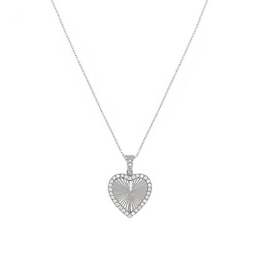 Necklace made of stainless steel heart with white zircon