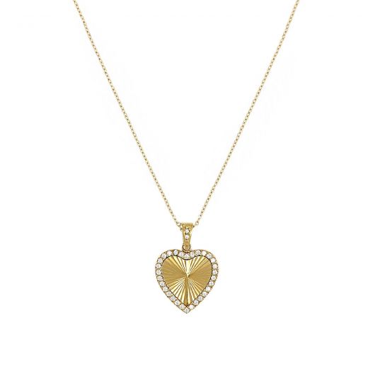 Necklace made of stainless steel gold plated heart with white zircon