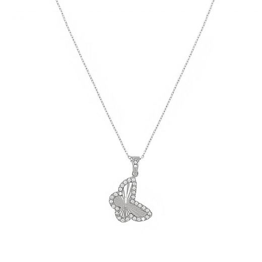 Necklace made of stainless steel butterfly with white zircons.