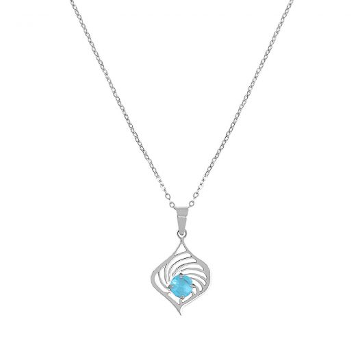 Necklace made of stainless steel with blue zircon.