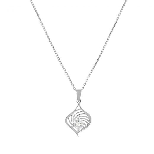 Necklace made of stainless steel with white zircon.