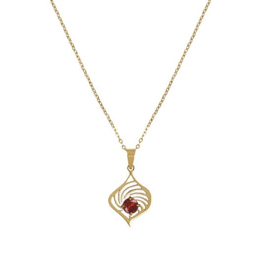 Necklace made of stainless steel gold plated with red zircon.