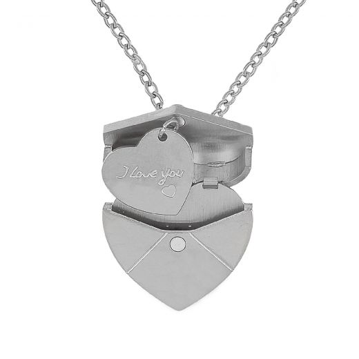 Stainless steel silver necklace with opening heart