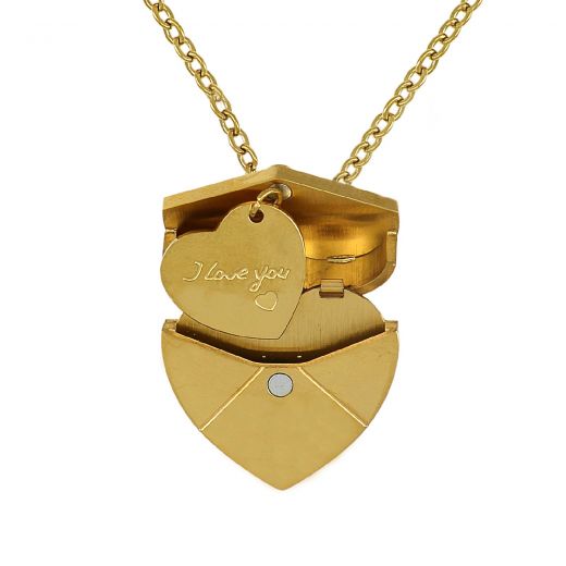 Stainless steel necklace with gold plated opening heart