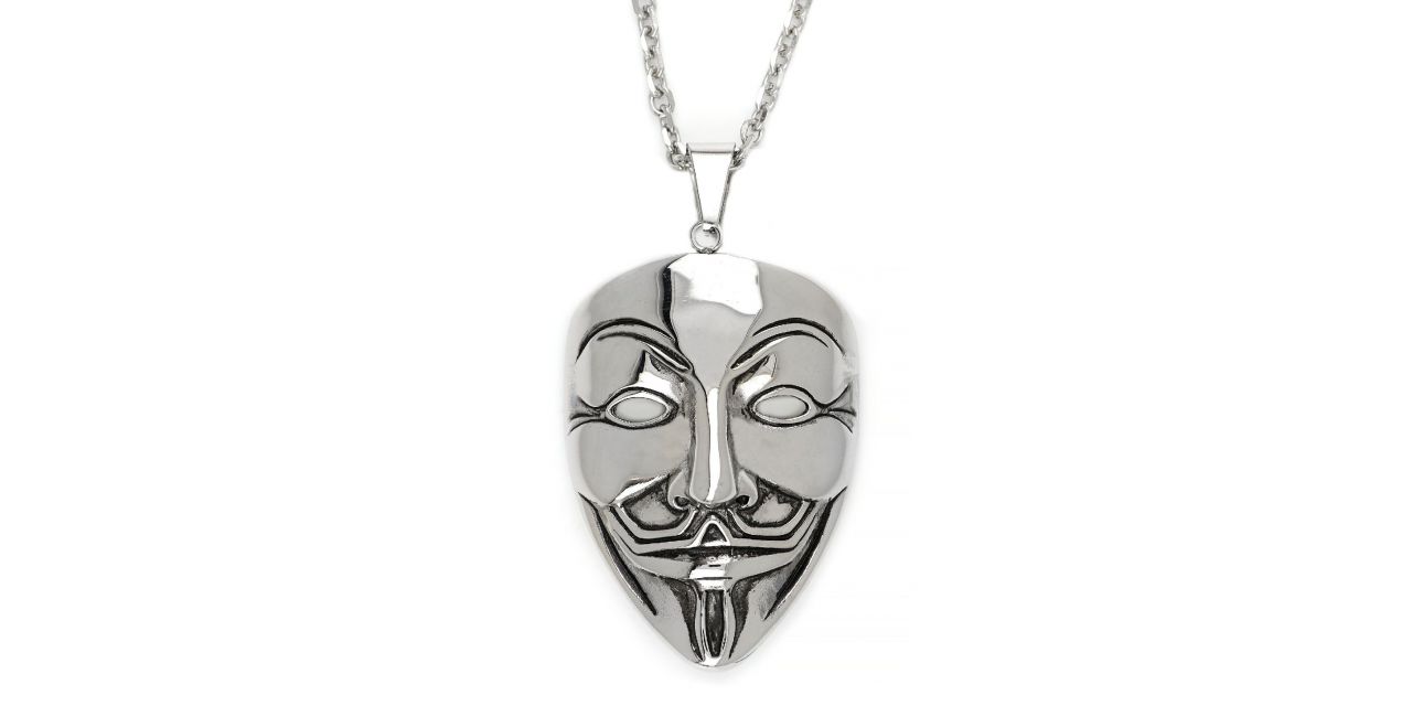 Men's steel pendant necklace with Anonymous mask