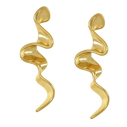 White stainless steel earrings gold plated with a special wavy design