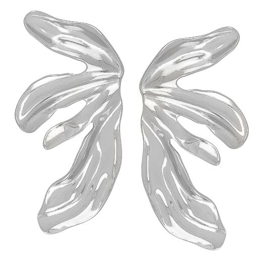 White stainless steel earrings with wavy design