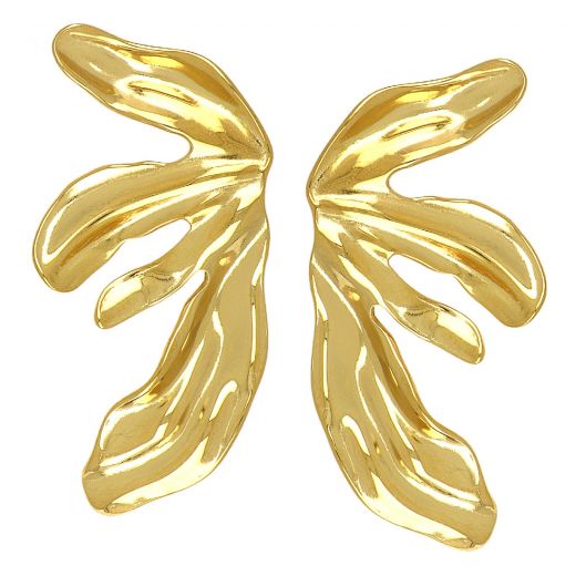 White stainless steel earrings gold plated with wavy design