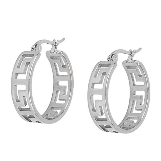 Hoop earrings made of stainless steel with a Greek design