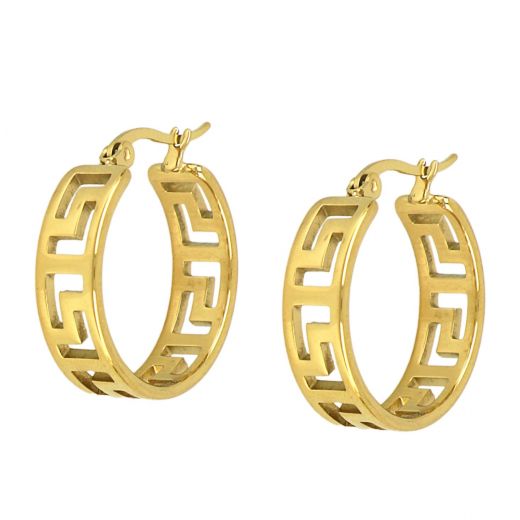 Hoop earrings made of stainless steel gold plated with a Greek design