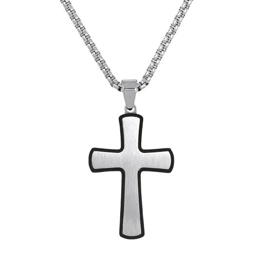 Cross made of stainless steel with black border with chain