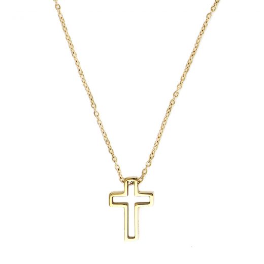 Men's stainless steel gold plated cross and chain