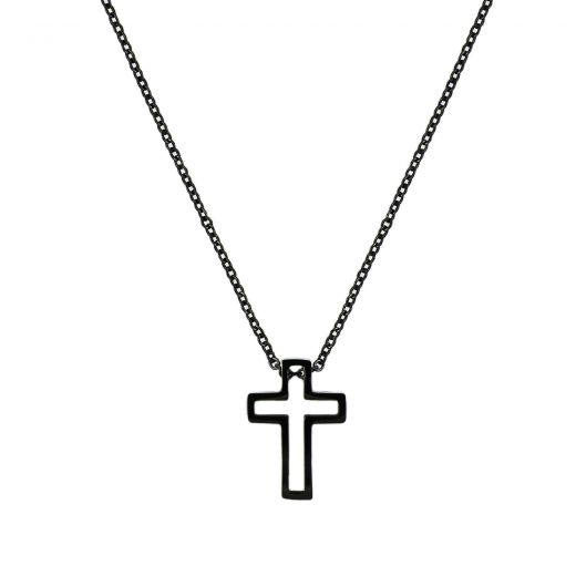 Men's stainless steel black cross and chain