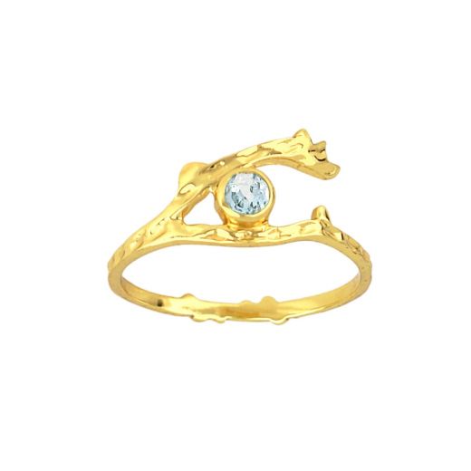 Handmade silver ring gold plated with round blue Topaz