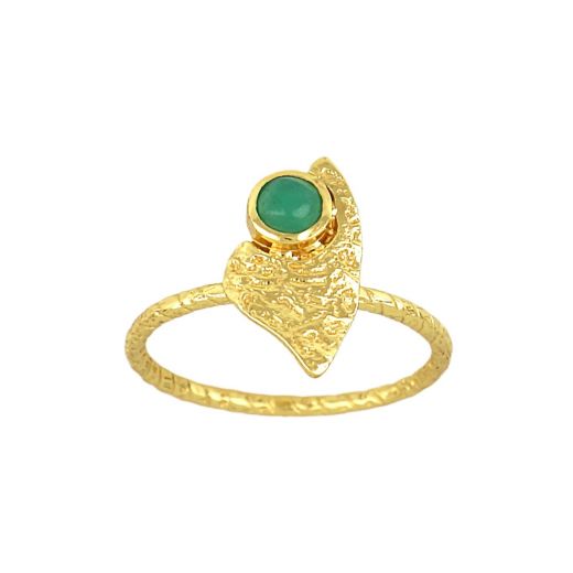 Handmade silver ring gold plated with round green Onyx