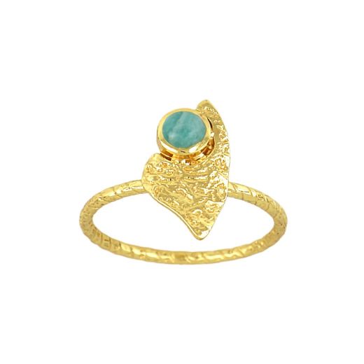 Handmade silver ring gold plated with round Amazonite