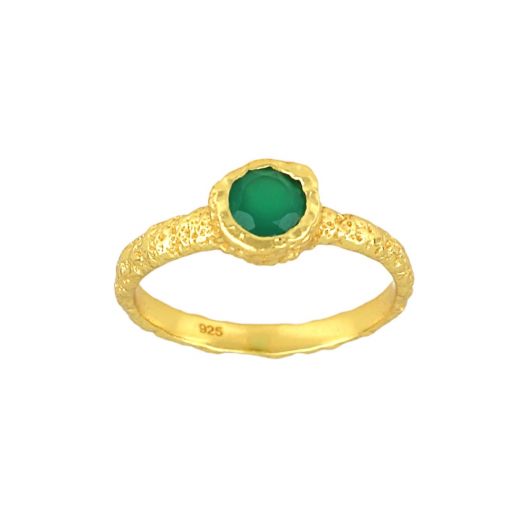 Handmade silver ring gold plated with round green onyx