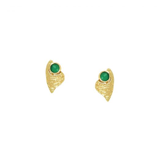 Handmade silver earrings gold plated with green onyx stone