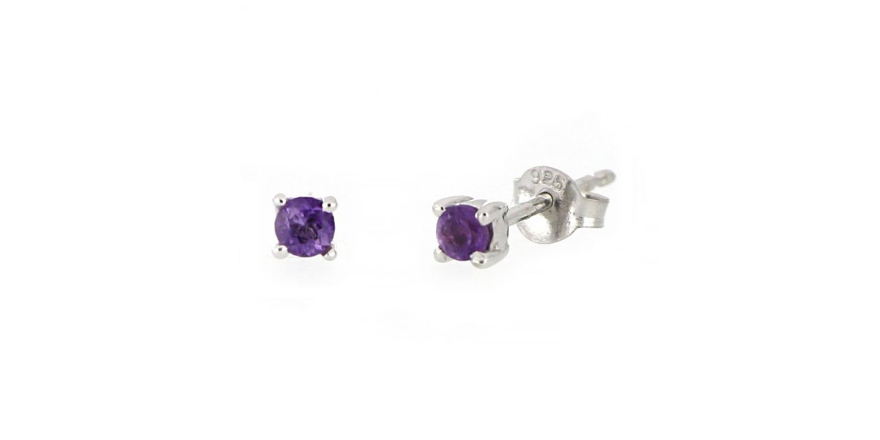 Silver stud earrings with round amethyst SK11G01-3S | Asimetrico.gr