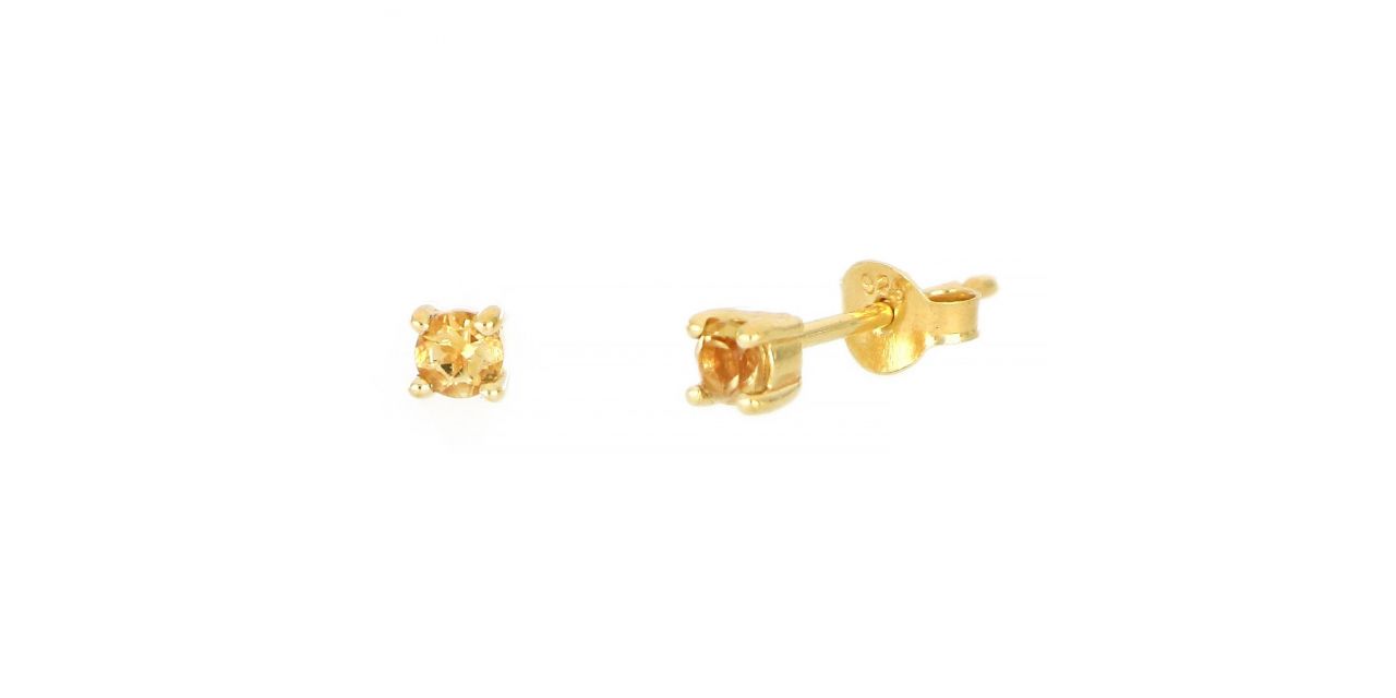 Silver stud earrings with round citrine gold plated SK11G05-3G ...